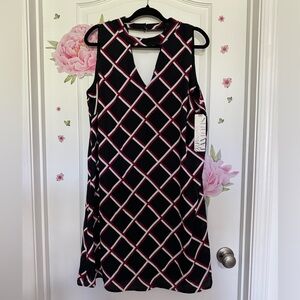 Almost Famous Black and White Geometric Halter Sheath Dress